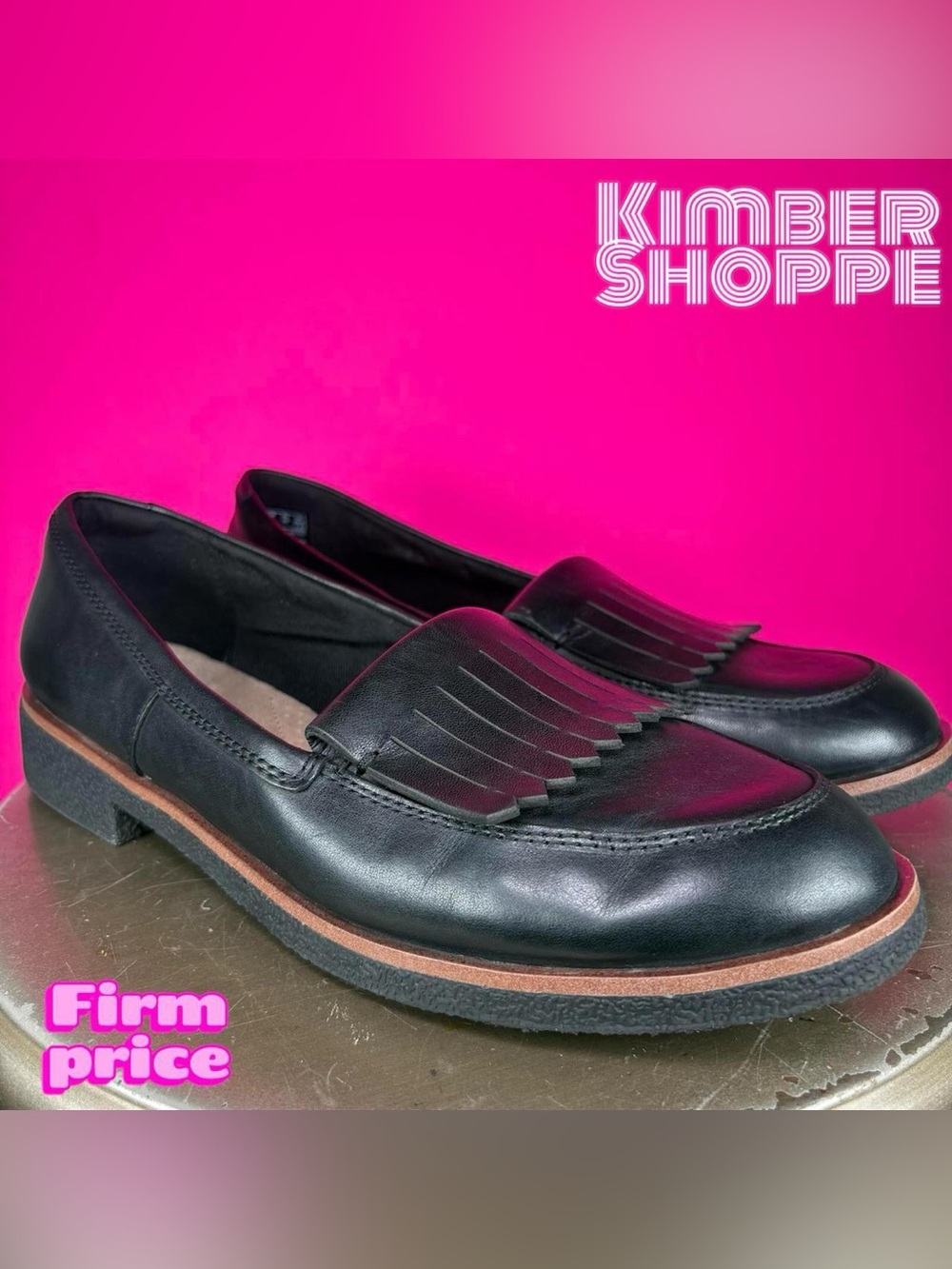 Clarks Griffin Kilt Black Leather Fringe Loafer US 9 UK 6.5 EU 40